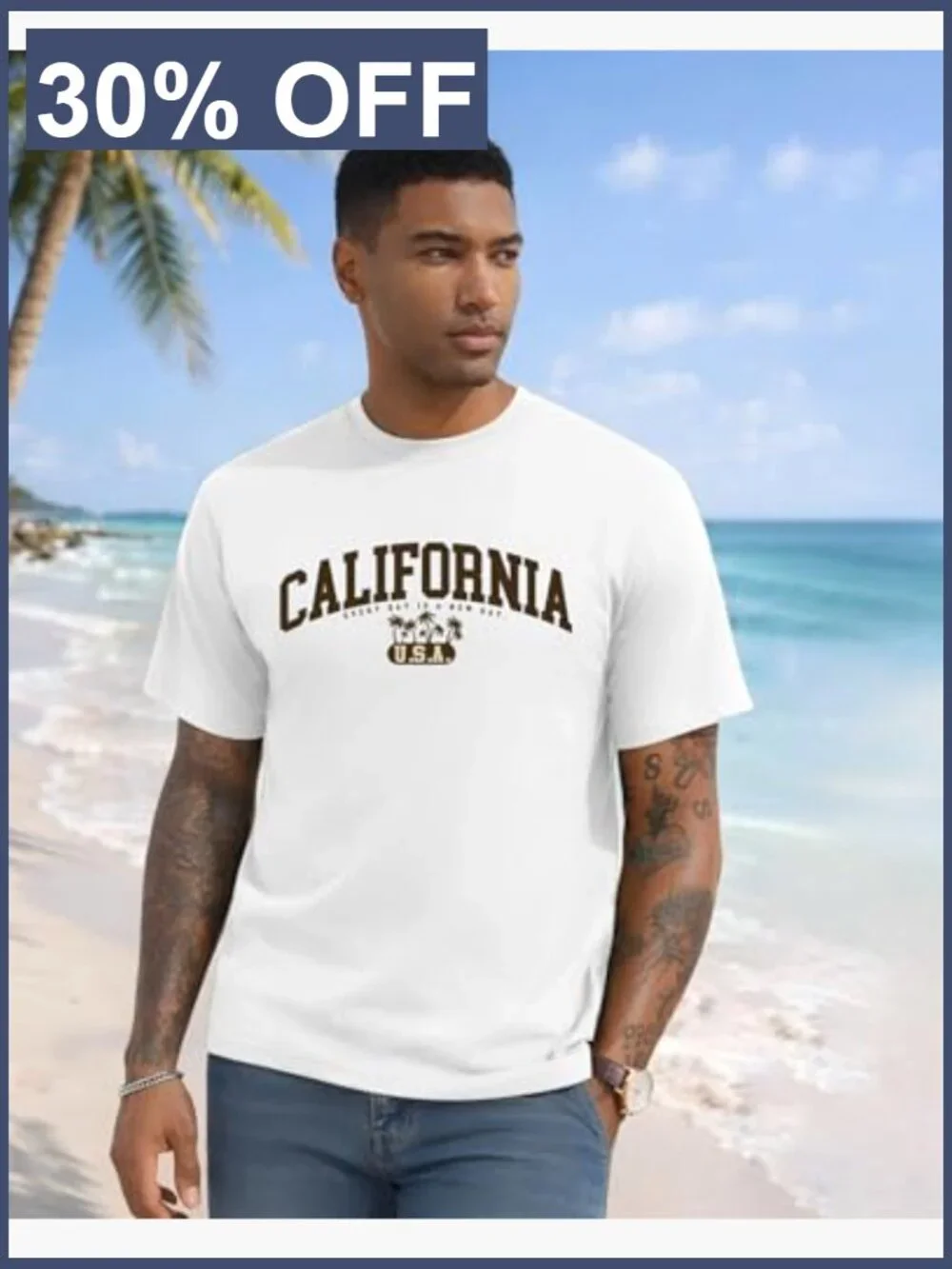 California Graphic Tee Palm Tree USA Style Crew Neck Short Sleeve Cotton_2